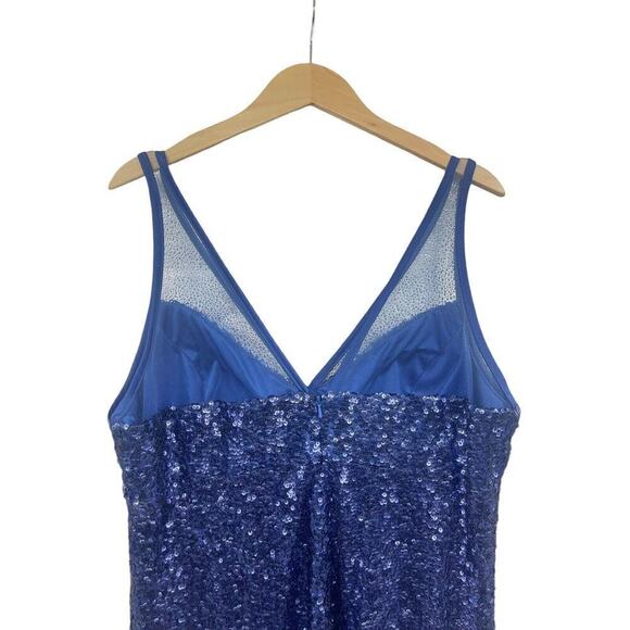 Faviana Long Blue Sequin Prom Dress Gown Formal Womens Plus Size 16 - Picture 5 of 8